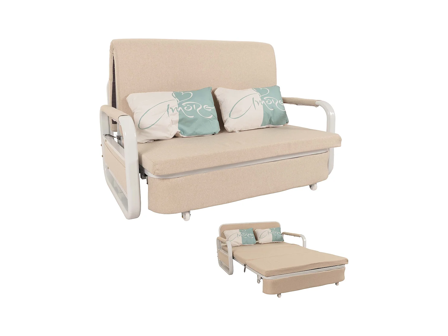 Schlafsofa MCW-M83, Stoff/Textil beige