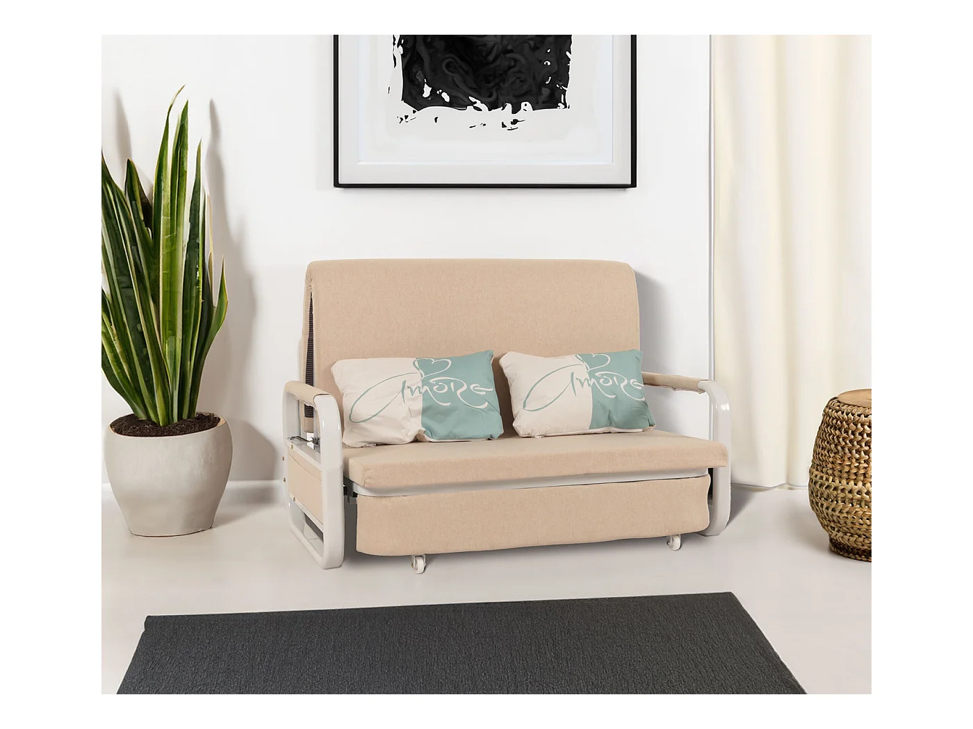 Schlafsofa MCW-M83, Stoff/Textil beige