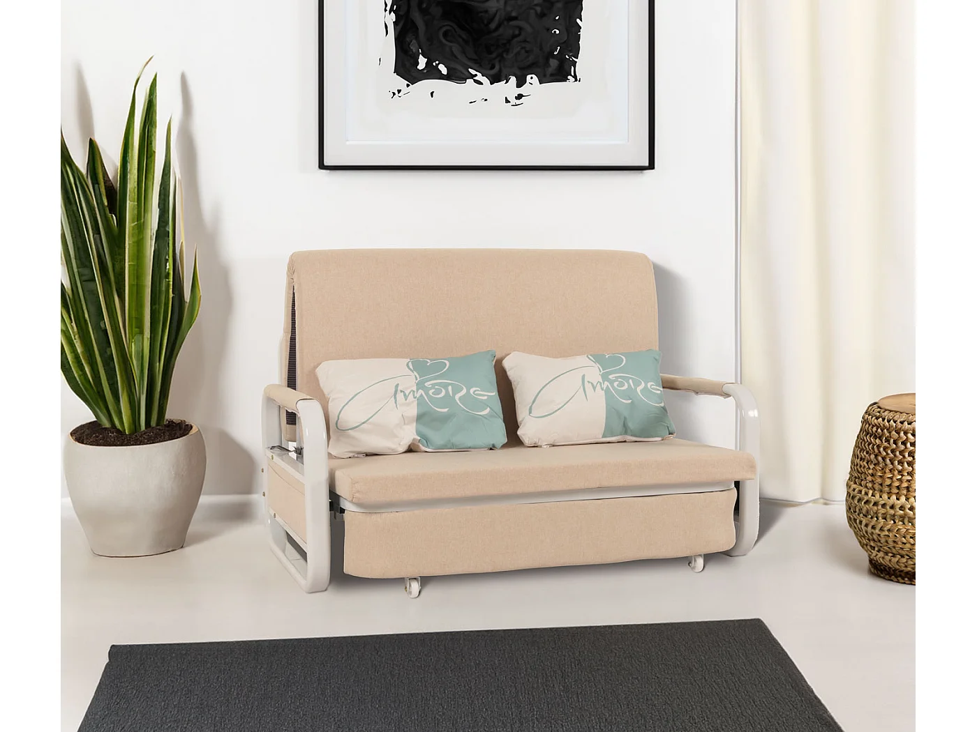 Schlafsofa MCW-M83, Stoff/Textil beige