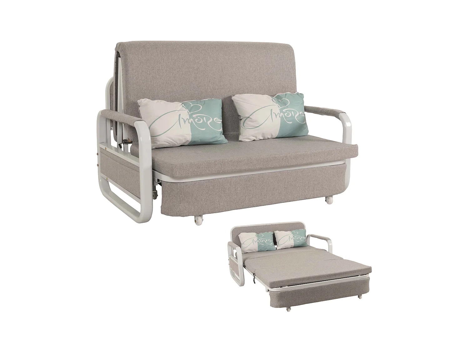 Schlafsofa MCW-M83, Stoff/Textil hellgrau