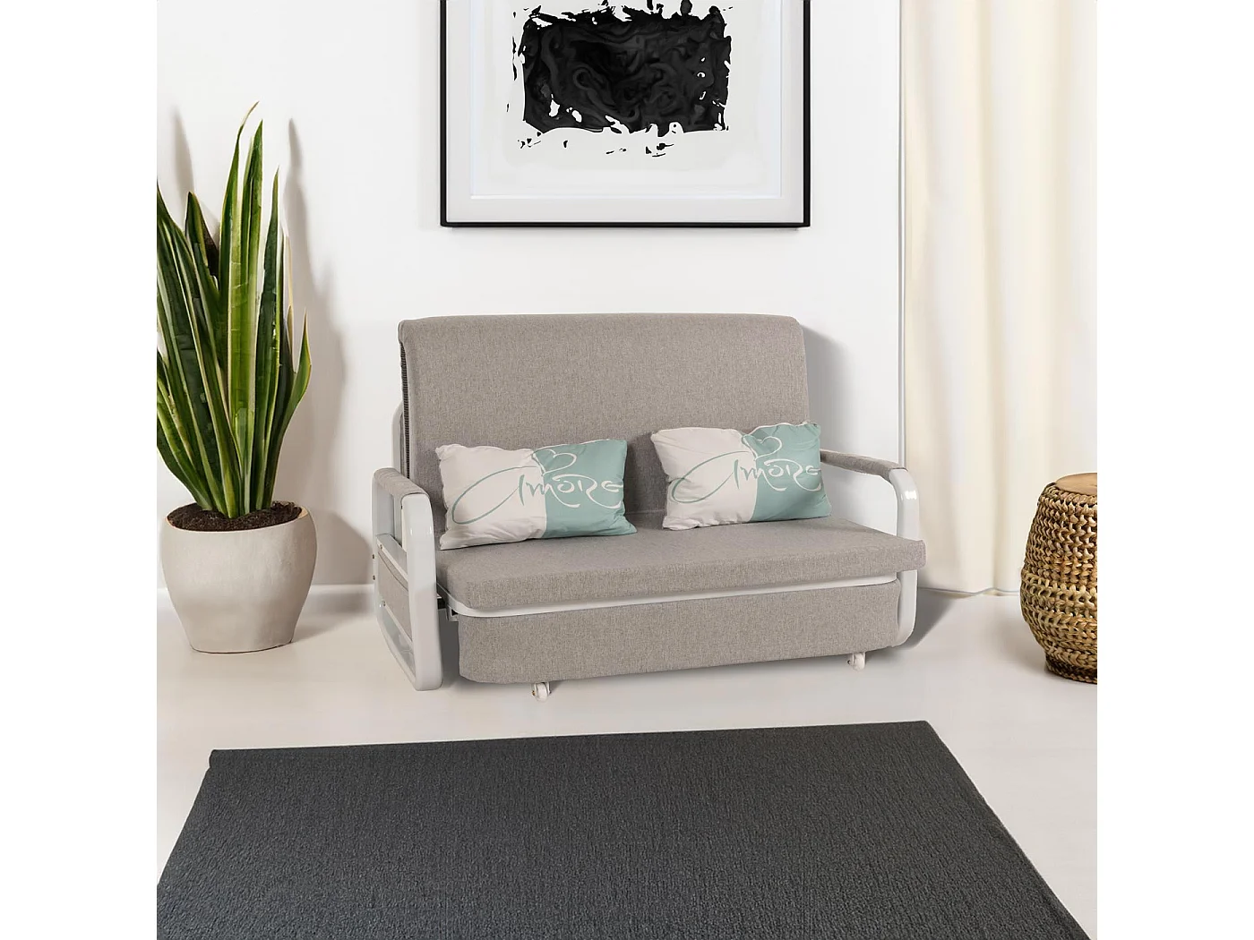 Schlafsofa MCW-M83, Stoff/Textil hellgrau