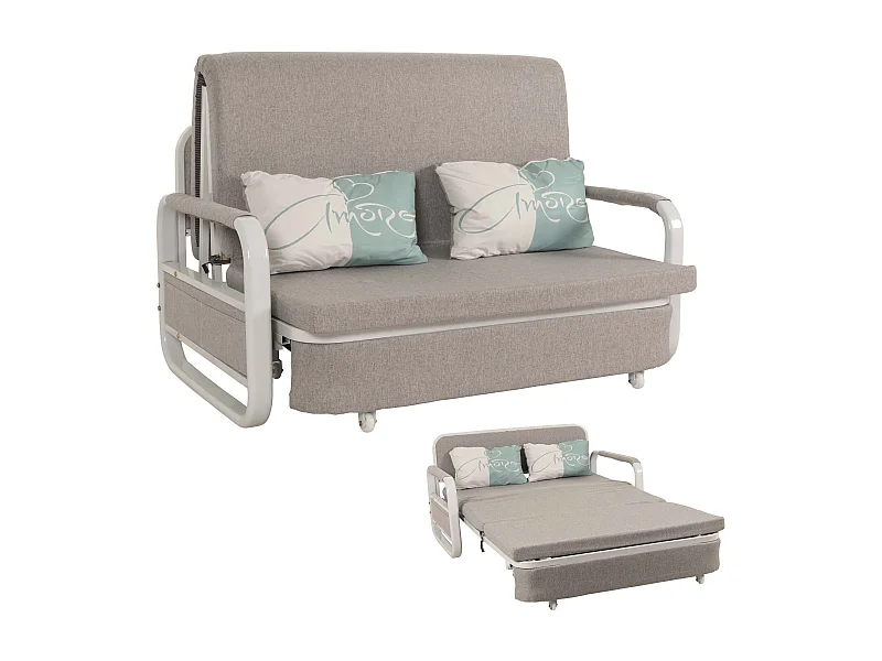 Schlafsofa MCW-M83, Stoff/Textil hellgrau