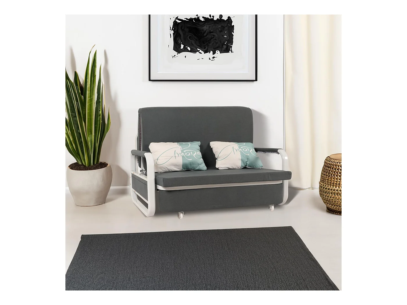 Schlafsofa MCW-M83, Stoff/Textil dunkelgrau