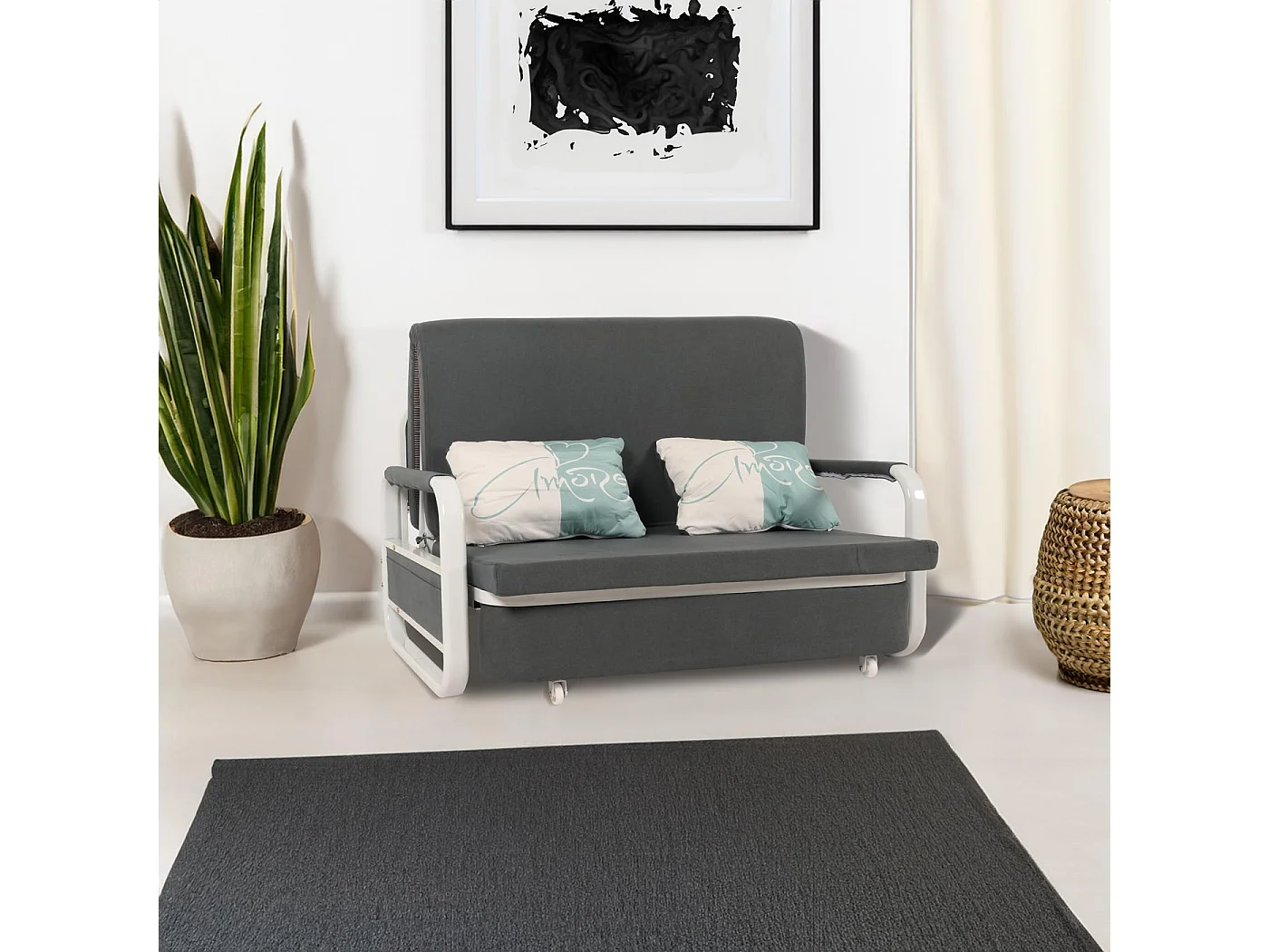 Schlafsofa MCW-M83, Stoff/Textil dunkelgrau