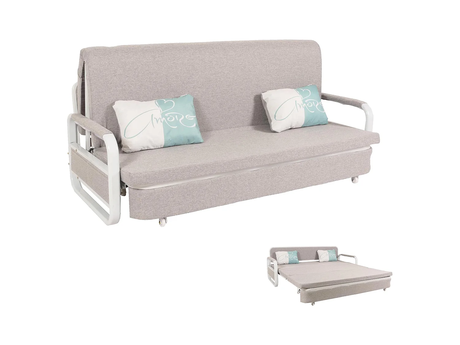 Schlafsofa MCW-M83, Stoff/Textil hellgrau