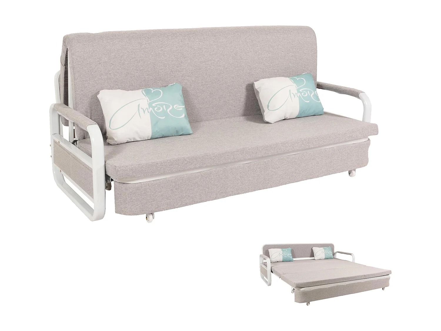 Schlafsofa MCW-M83, Stoff/Textil hellgrau