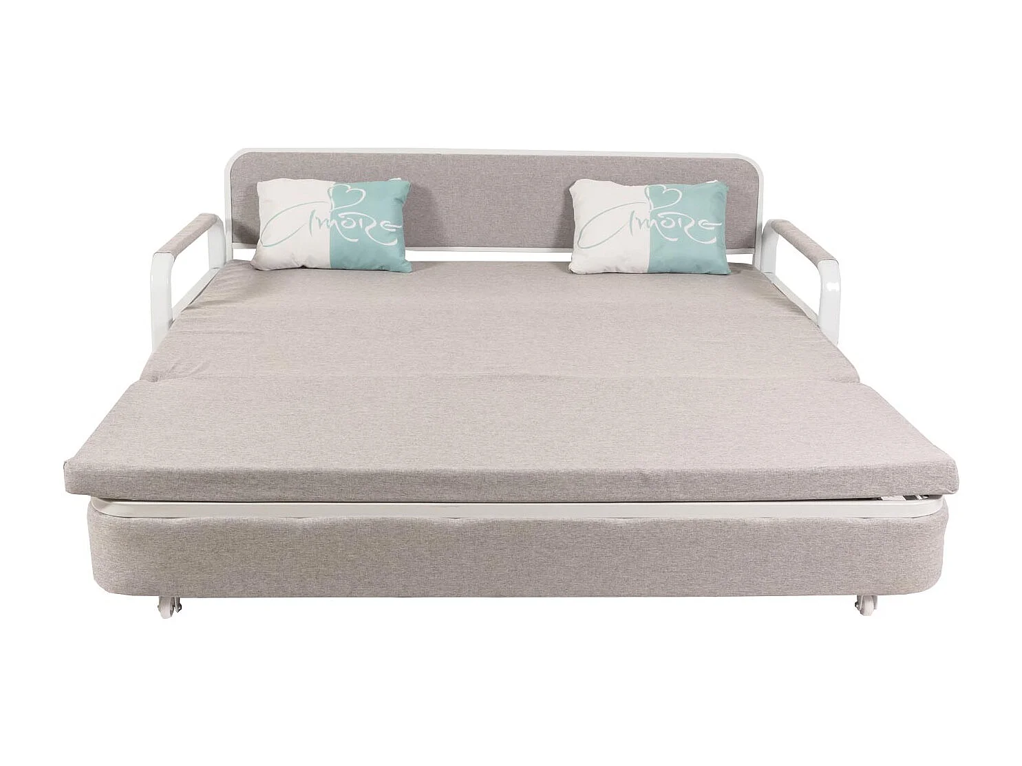 Schlafsofa MCW-M83, Stoff/Textil hellgrau