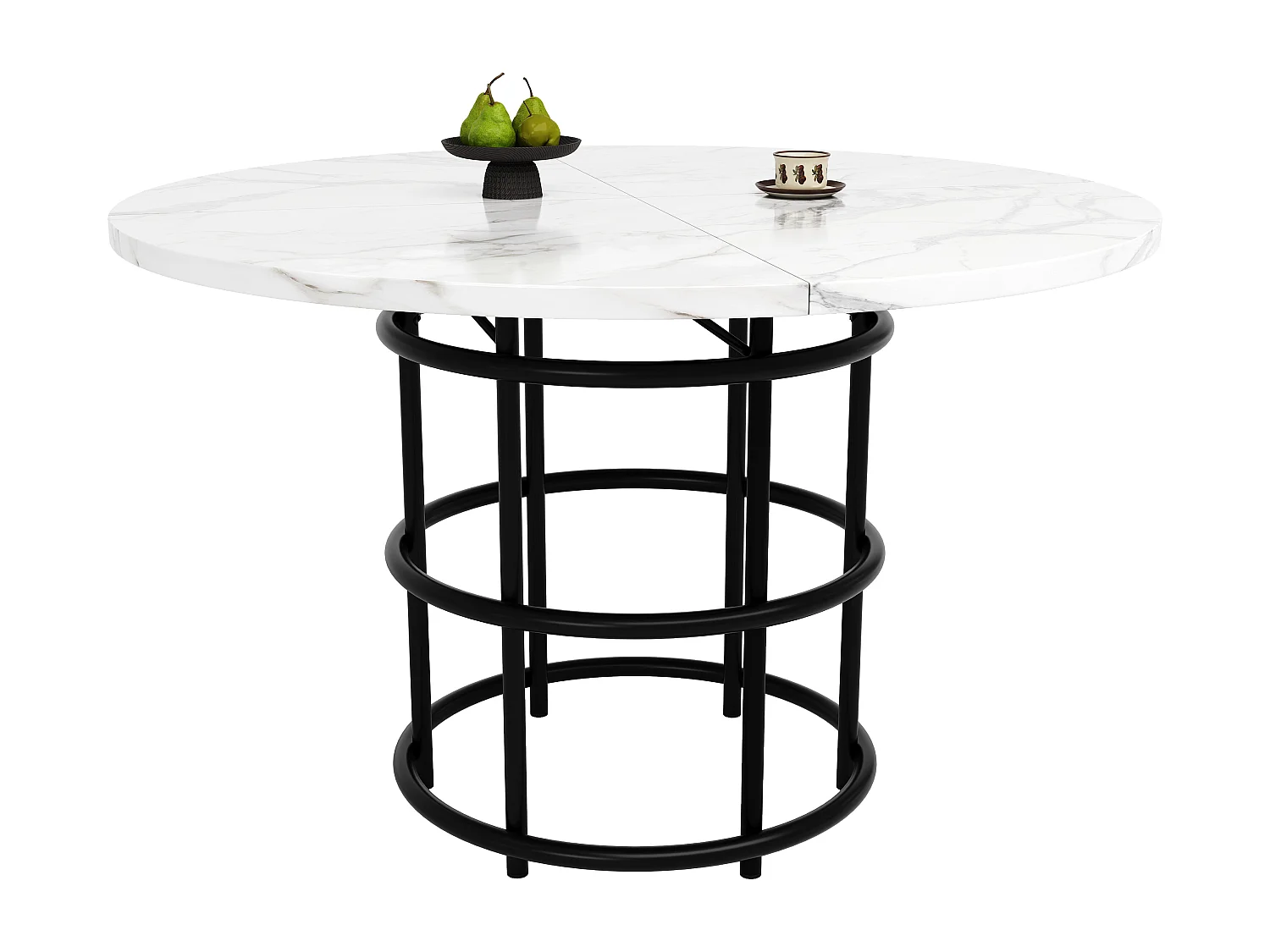 Tavolo da pranzo moderno - Tavolo da pranzo rotondo con gambe ad anello nere - Piano in MDF - per sala da pranzo e soggiorno