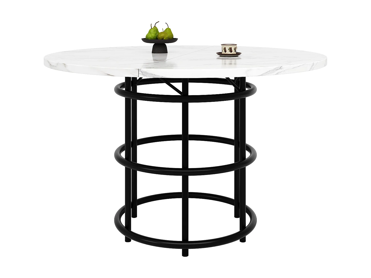 Tavolo da pranzo moderno - Tavolo da pranzo rotondo con gambe ad anello nere - Piano in MDF - per sala da pranzo e soggiorno