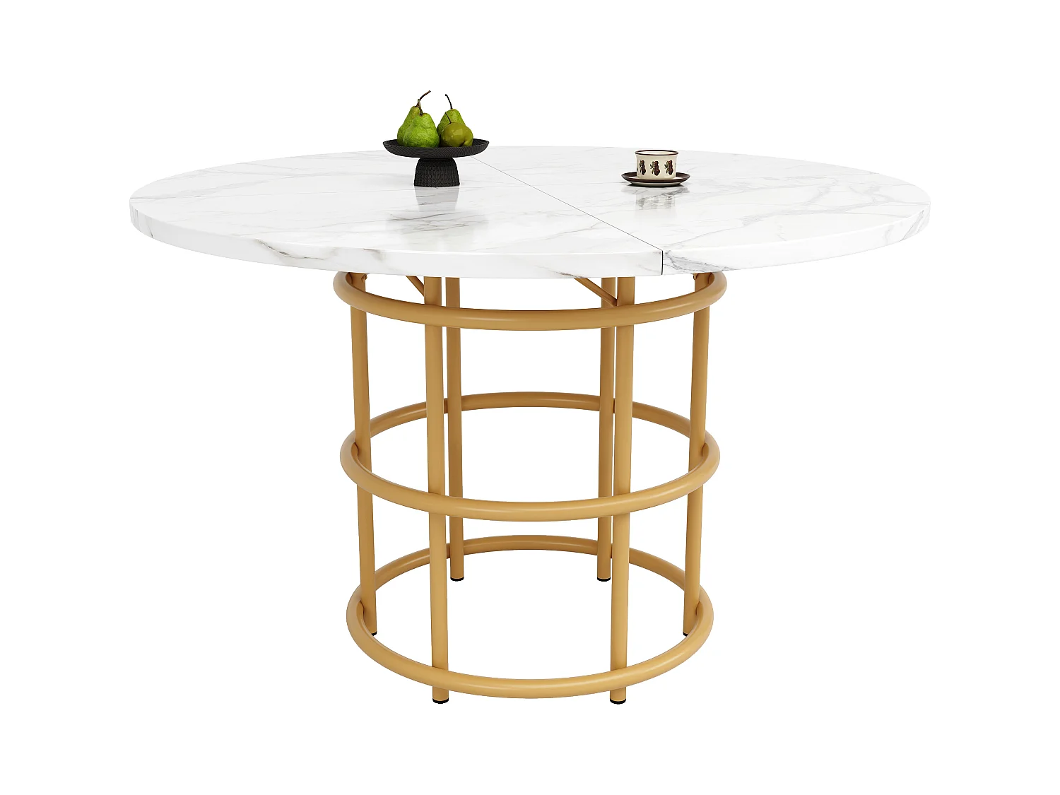 Table à manger moderne - Table à manger ronde avec pieds en anneau doré - plateau en MDF - pour salle à manger et salon