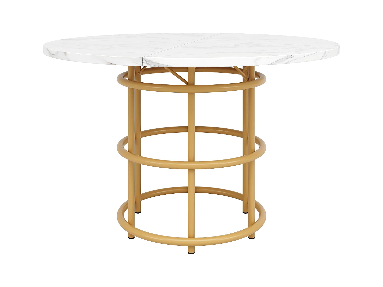 Table à manger moderne - Table à manger ronde avec pieds en anneau doré - plateau en MDF - pour salle à manger et salon