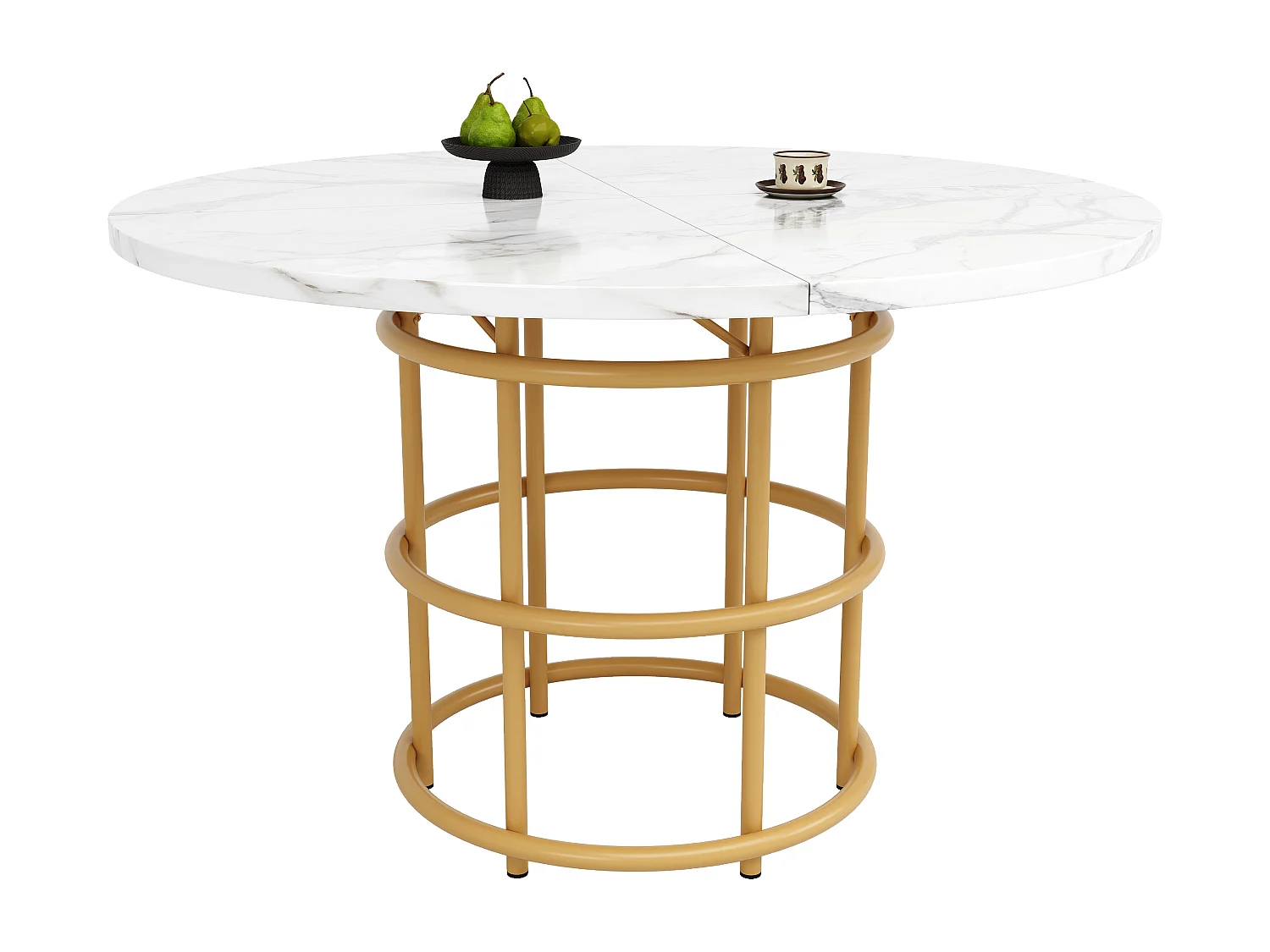 Table à manger moderne - Table à manger ronde avec pieds en anneau doré - plateau en MDF - pour salle à manger et salon