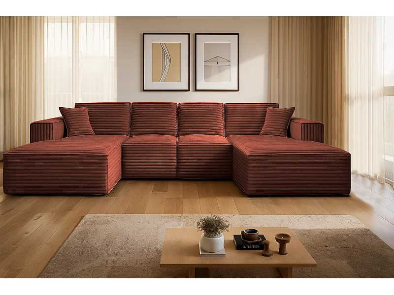 Ecksofa U-Form Siena mit Stoff Velo Kupfer