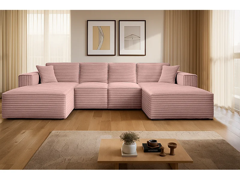 Ecksofa U-Form Siena mit Stoff Velo Rosa