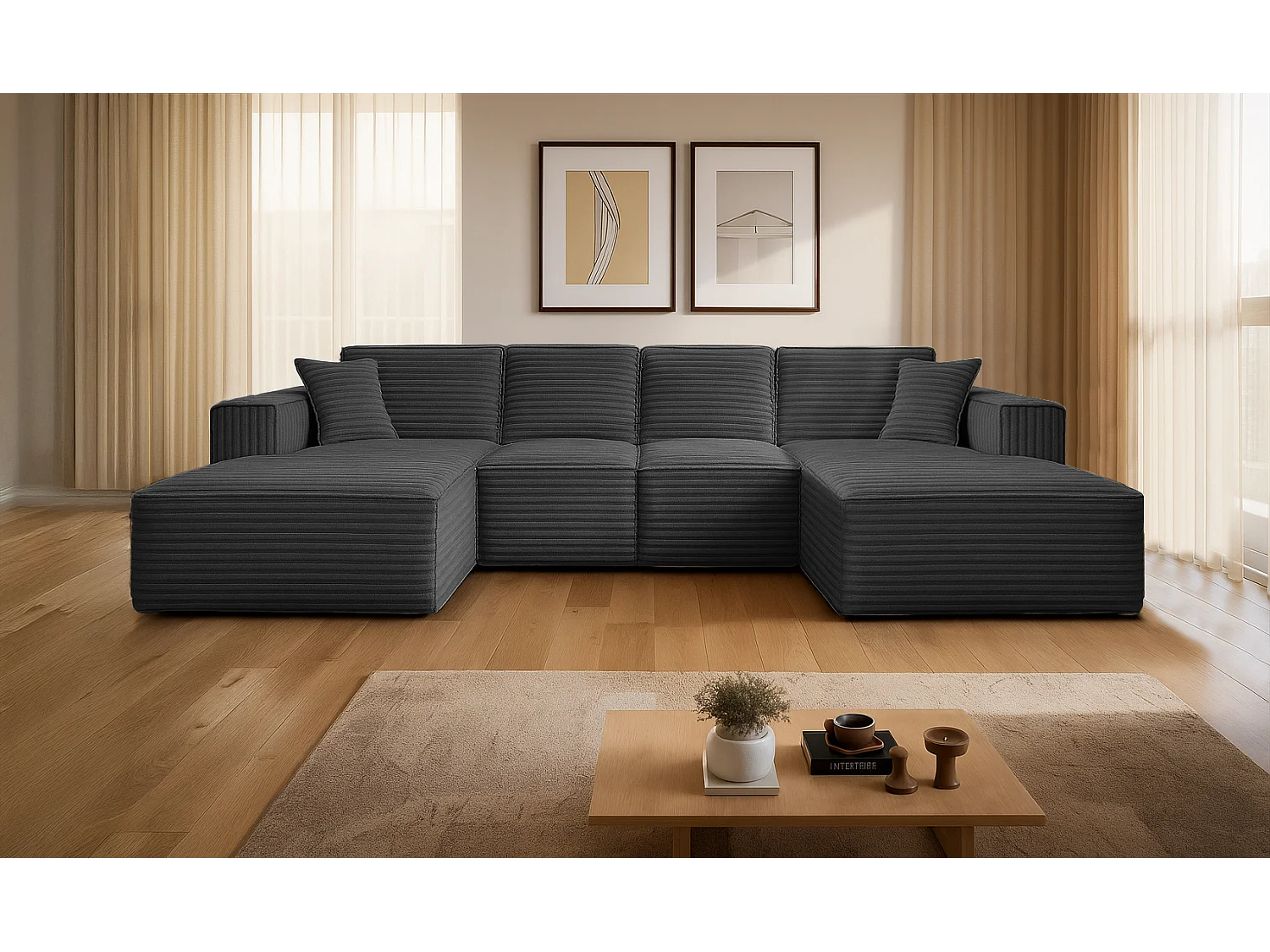 Canapé d'angle en U Siena avec tissu Velo Graphite