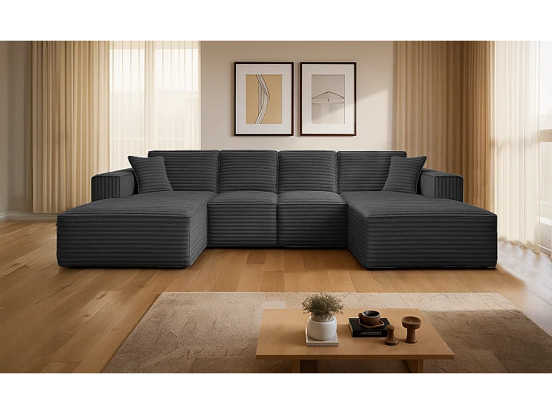 Canapé d'angle en U Siena avec tissu Velo Graphite