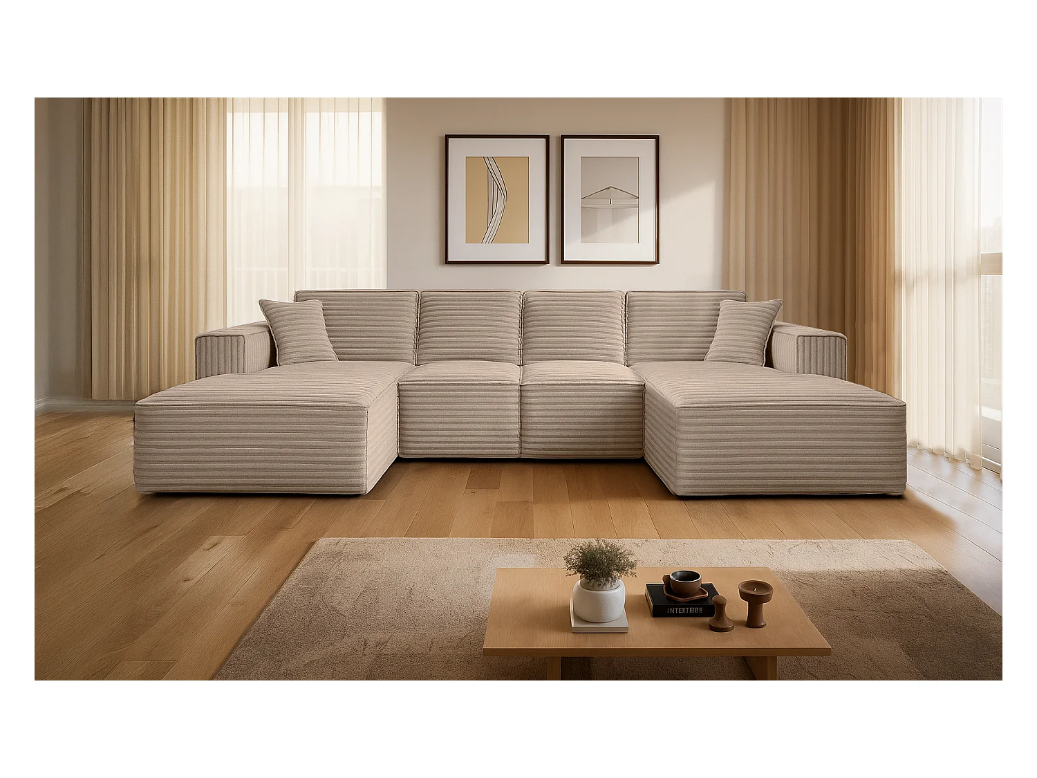 Ecksofa U-Form Siena mit Stoff Velo Beige