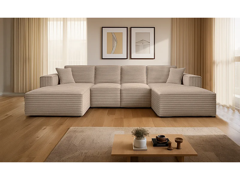 Ecksofa U-Form Siena mit Stoff Velo Beige