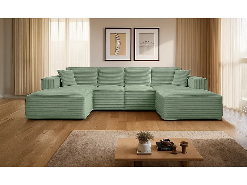 Ecksofa U-Form Siena mit Stoff Velo Olive