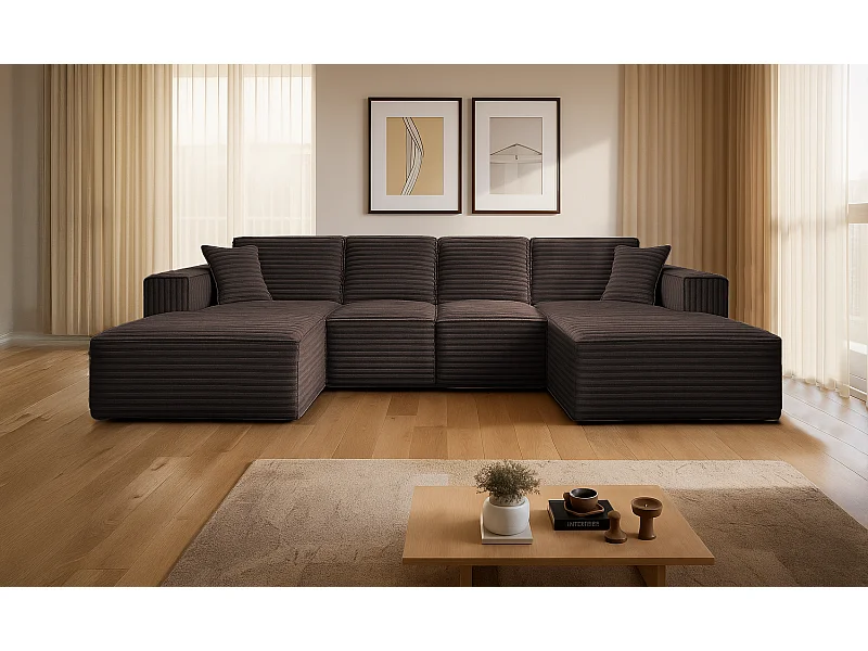 Ecksofa U-Form Siena mit Stoff Velo Braun