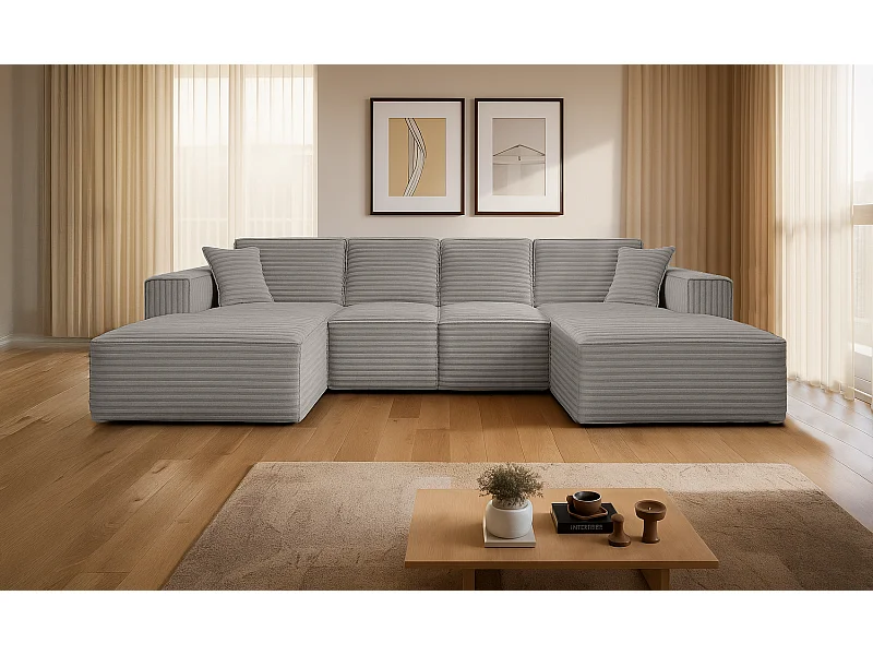 Divano angolare Siena a U con tessuto Velo Grey