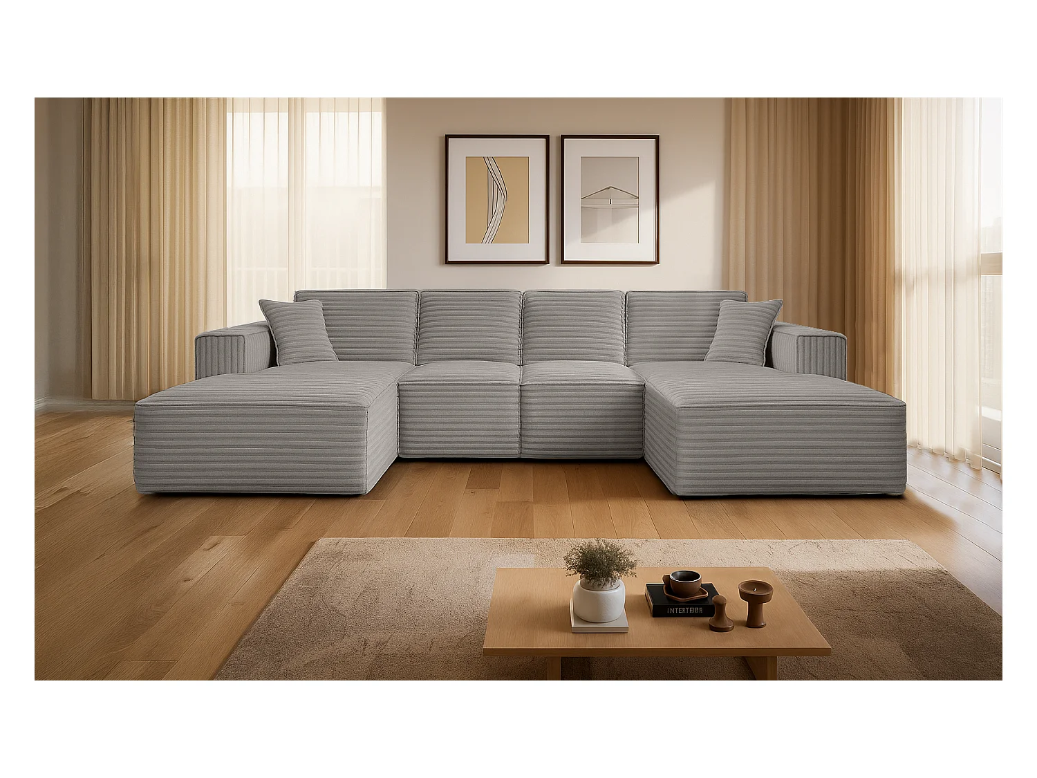 Canapé d'angle en U Siena avec tissu Velo Grey