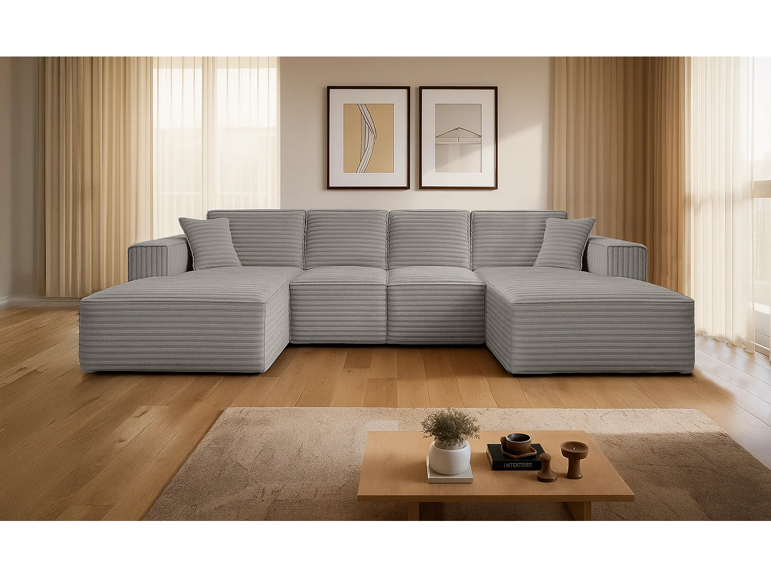 Canapé d'angle en U Siena avec tissu Velo Grey