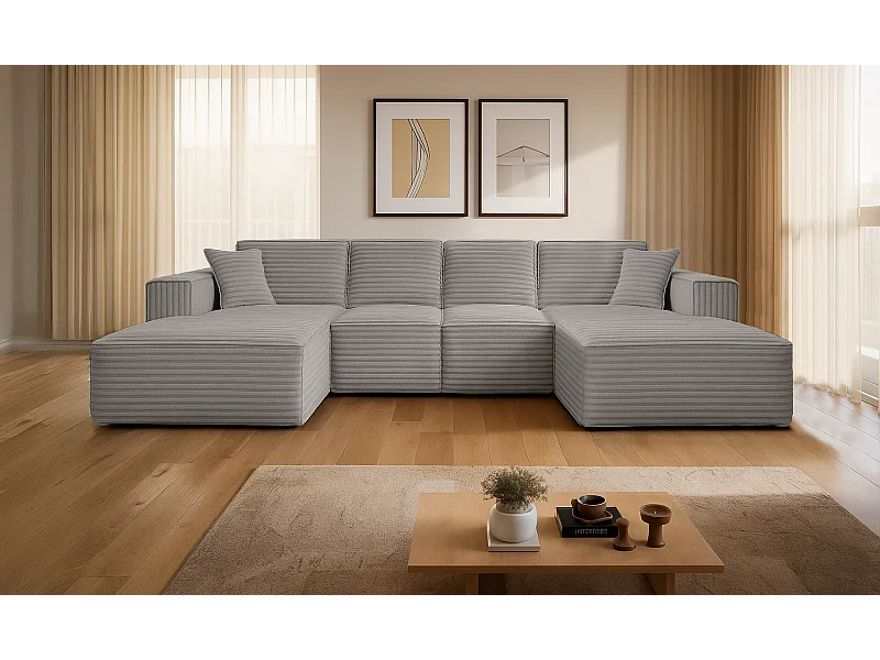 Siena U-vormige hoekbank met Velo Grey stof