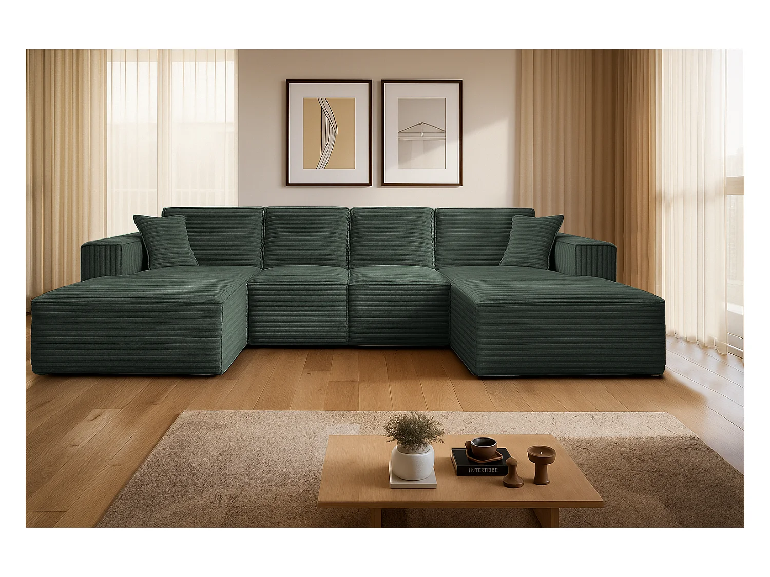 Canapé d'angle en U Siena avec tissu Velo Green