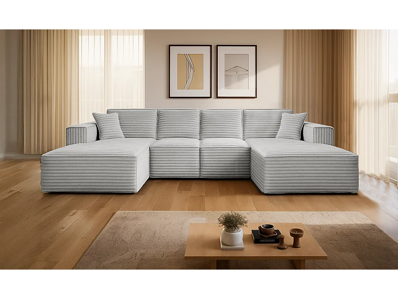 Ecksofa U-Form Siena mit Stoff Velo Hellgrau