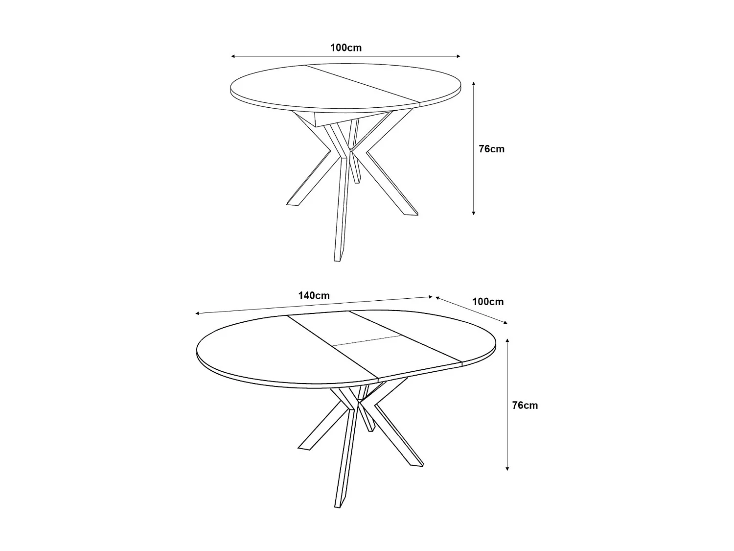 ESSTISCH Leia Gold Craft Eiche / Schwarz 100/138 / 100 / 76cm