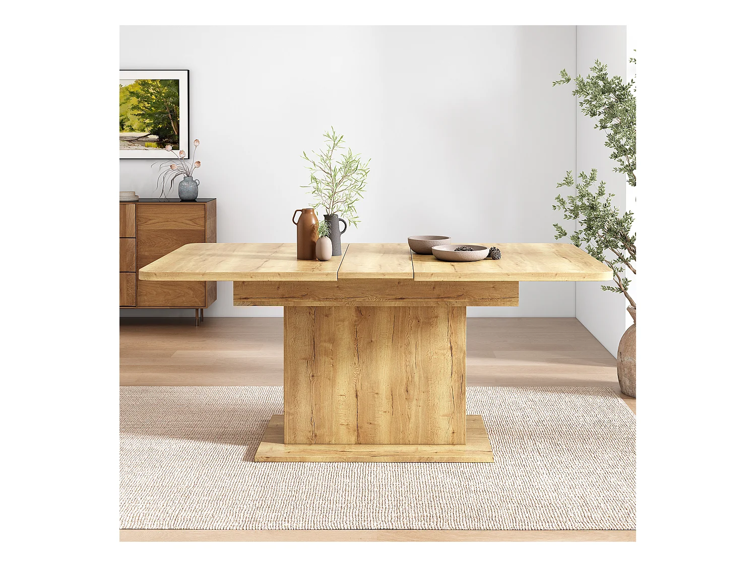 Mesa de comedor rectangular - Mesa de comedor natural con espacio de almacenamiento y tablero ajustable - Para comedor y sala de estar