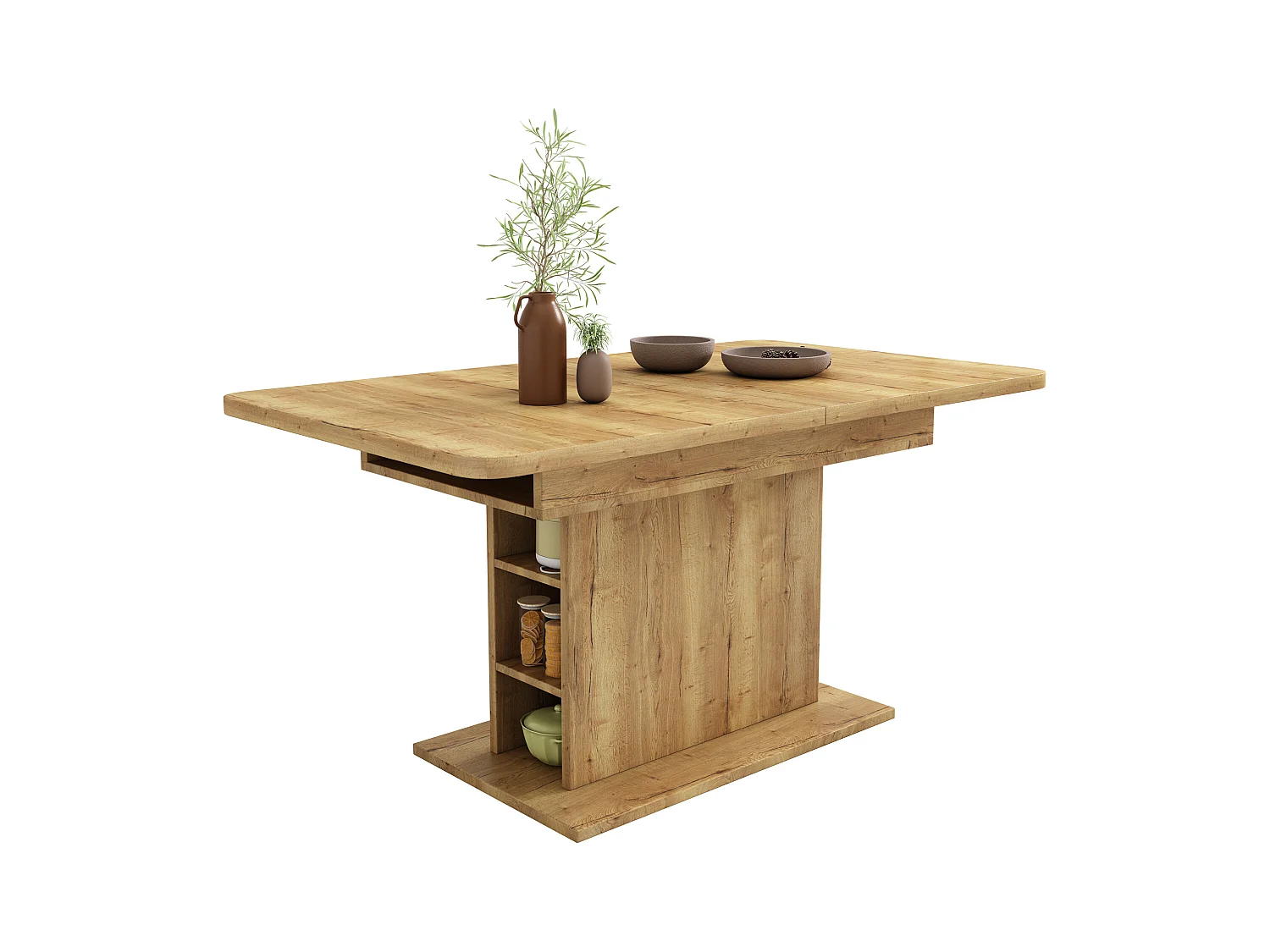 Mesa de comedor rectangular - Mesa de comedor natural con espacio de almacenamiento y tablero ajustable - Para comedor y sala de estar