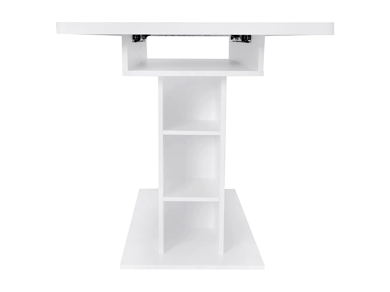 Table à manger rectangulaire - Table à manger blanche avec rangement et plateau réglable - pour salle à manger et salon