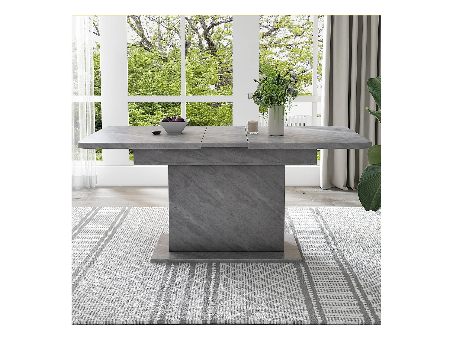 Table à manger rectangulaire - Table à manger grise avec rangement et plateau réglable - pour salle à manger et salon