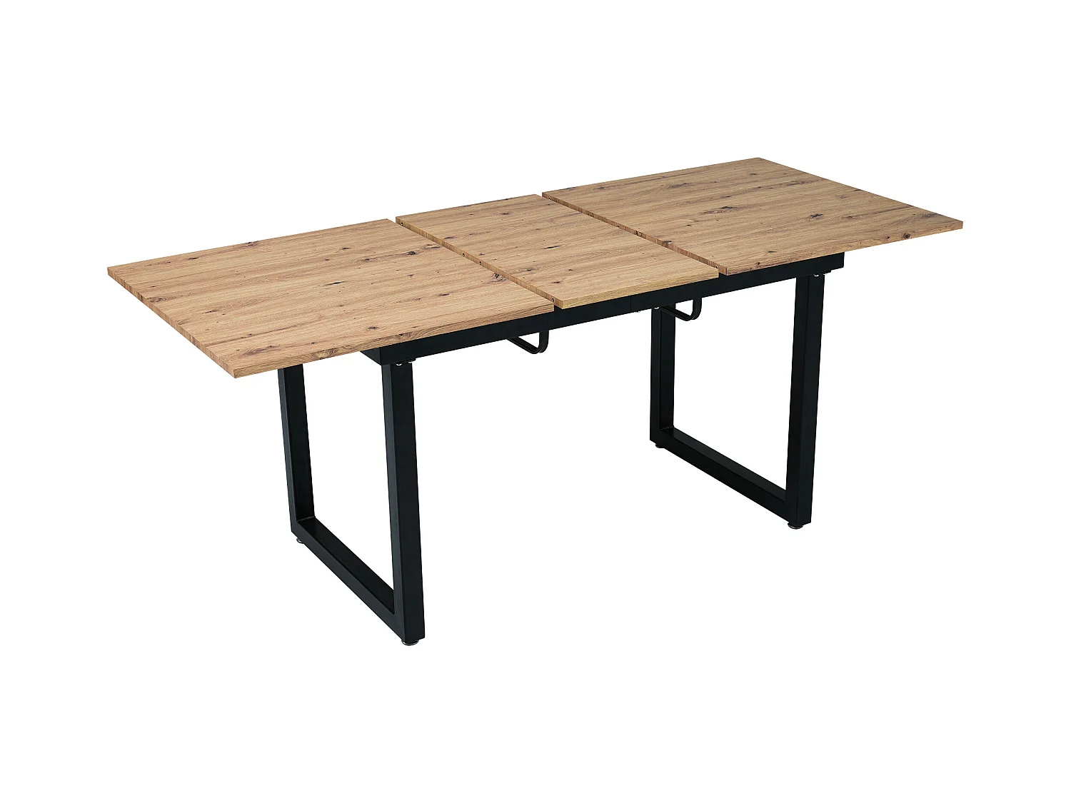 Table à manger rectangulaire - avec plateau rétractable en chêne - pieds en métal noir - pour salle à manger et salon