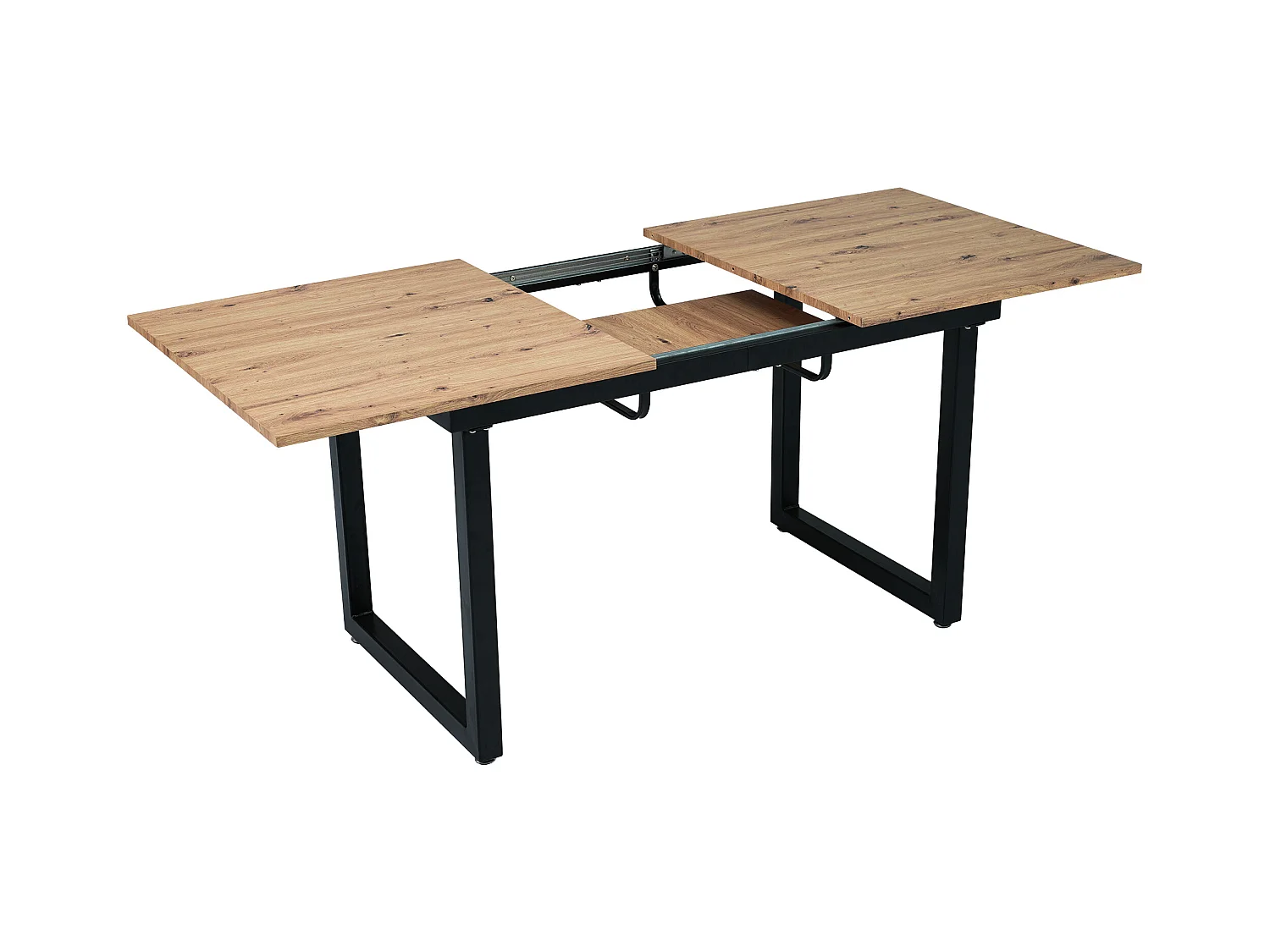 Table à manger rectangulaire - avec plateau rétractable en chêne - pieds en métal noir - pour salle à manger et salon