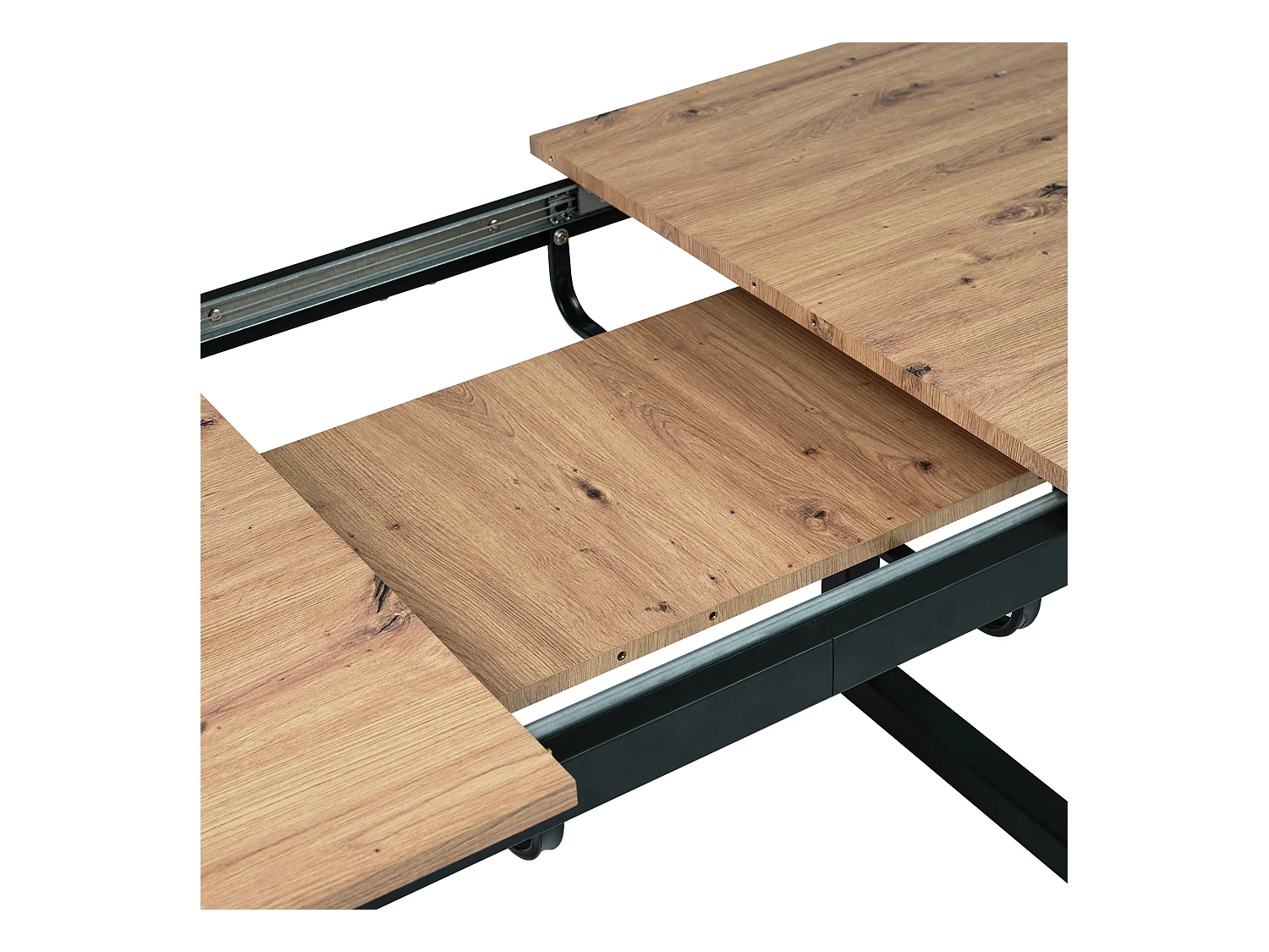 Table à manger rectangulaire - avec plateau rétractable en chêne - pieds en métal noir - pour salle à manger et salon