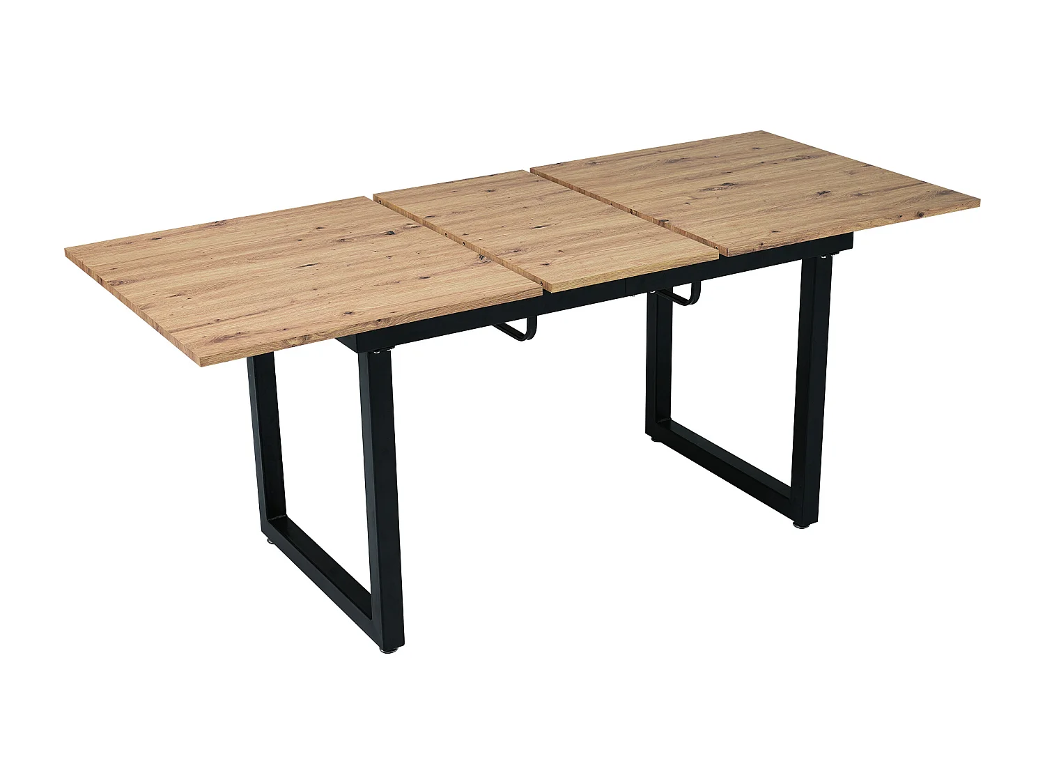 Tavolo da pranzo rettangolare - con piano in rovere retrattile - gambe in metallo nero - per sala da pranzo e soggiorno