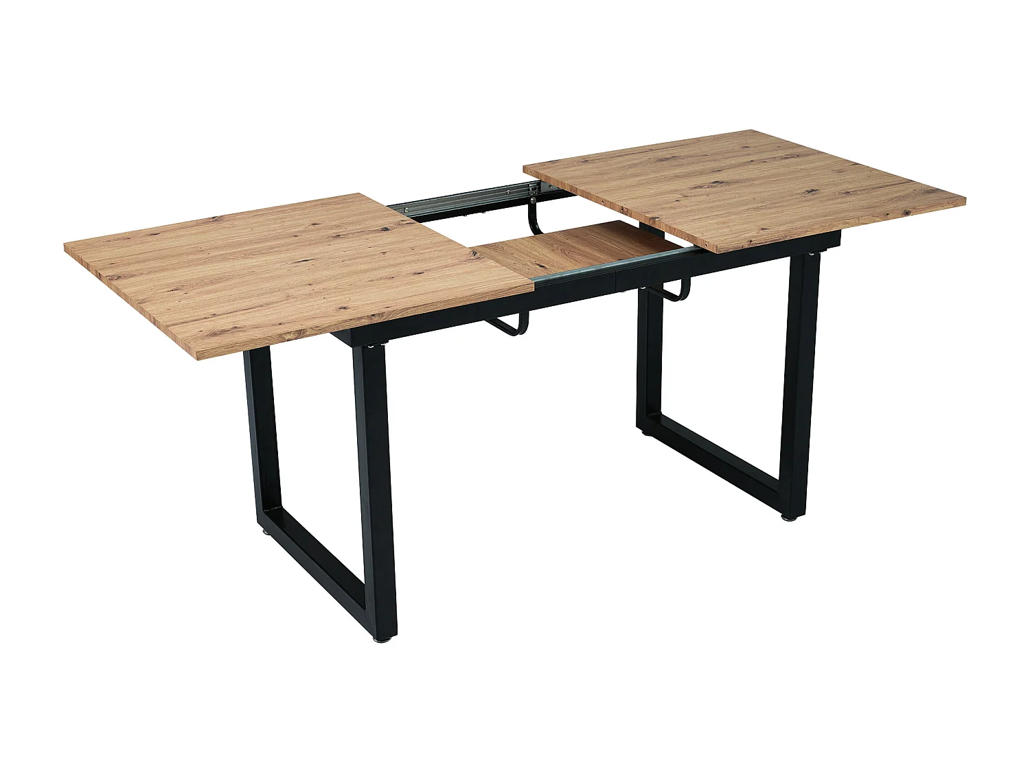 Tavolo da pranzo rettangolare - con piano in rovere retrattile - gambe in metallo nero - per sala da pranzo e soggiorno