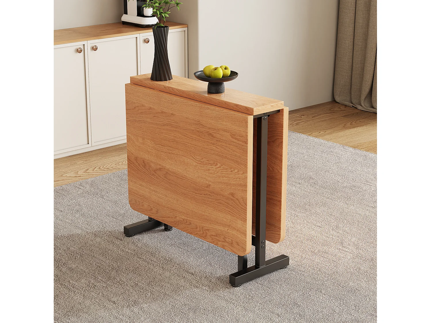 Table à manger rectangulaire couleur naturelle - Table à manger pliable et rangeable - pour salle à manger et salon