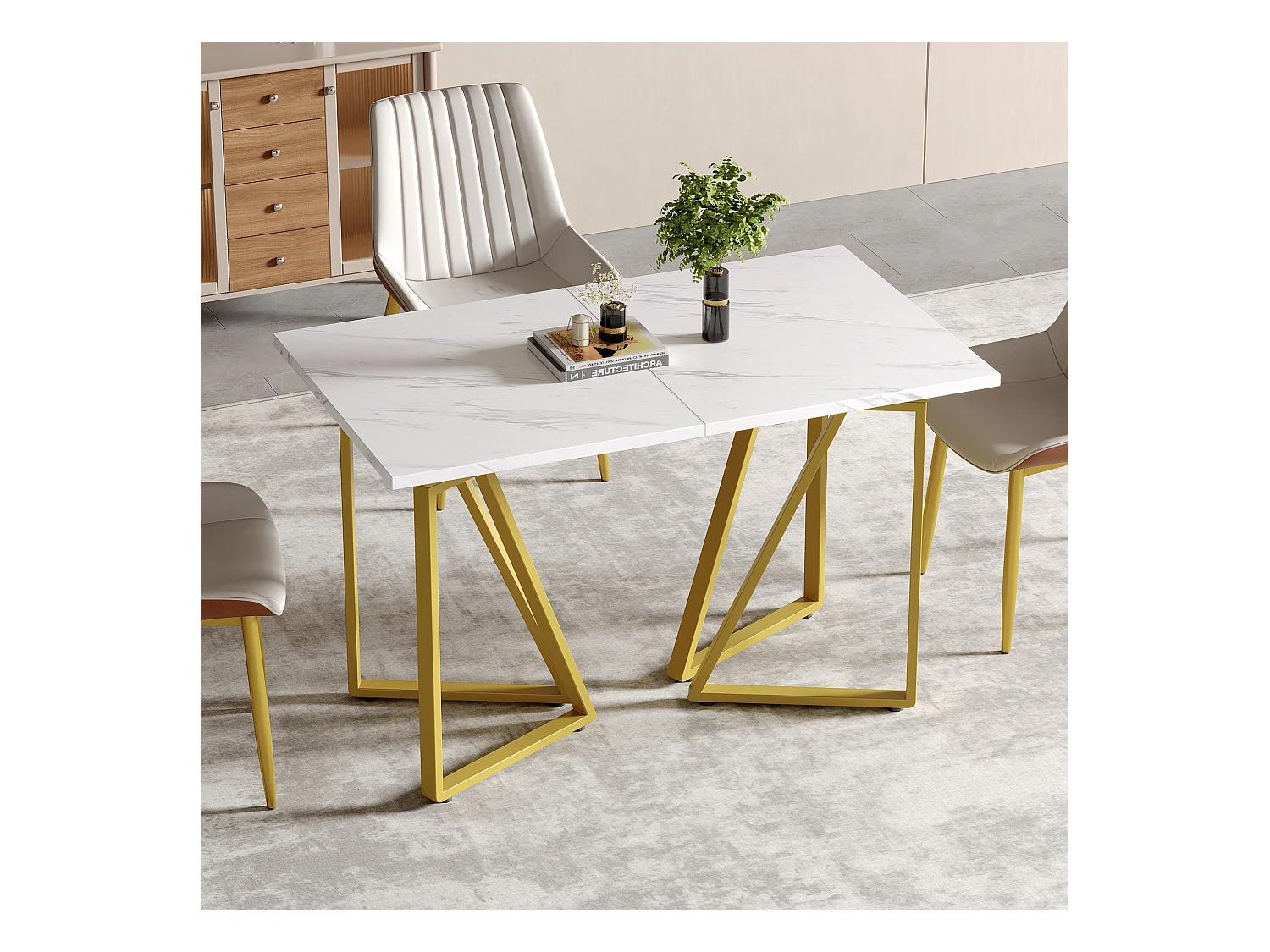 Table à manger moderne - Table à manger avec plateau réglable et repose-pieds - plateau en MDF - pour salle à manger et salon