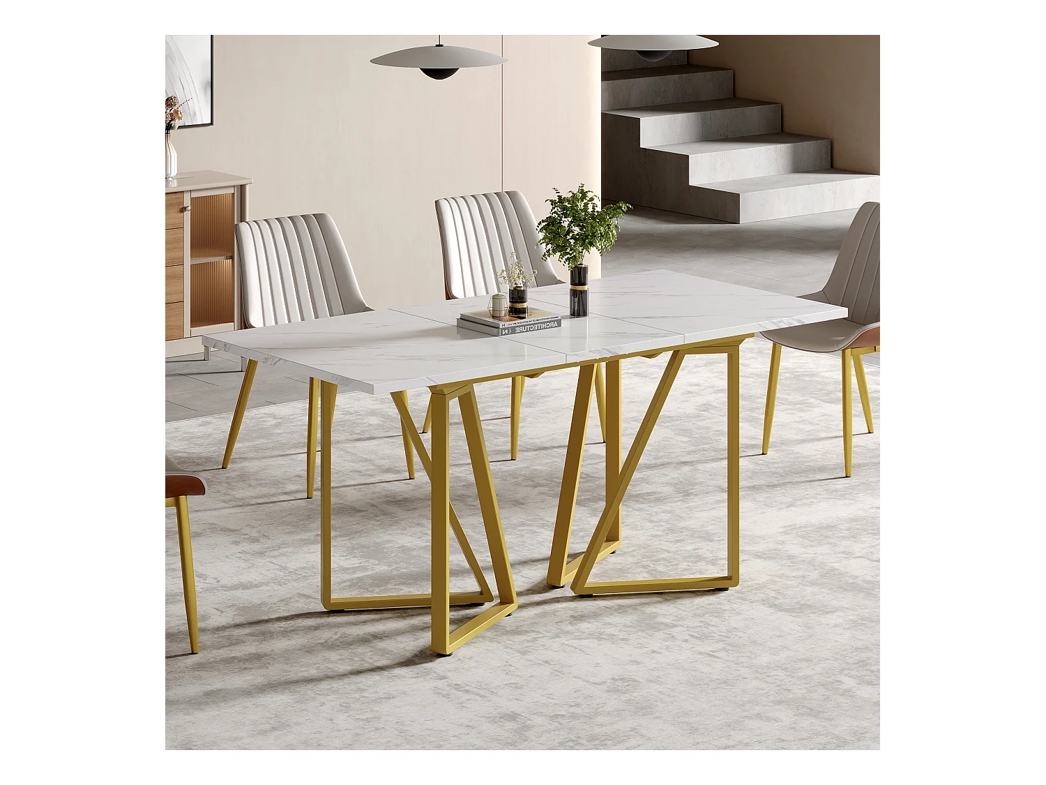 Table à manger moderne - Table à manger avec plateau réglable et repose-pieds - plateau en MDF - pour salle à manger et salon