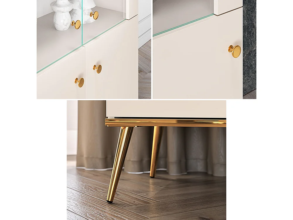 VITRINE Selgin Kaschmir / Gold 55 / 40 / 190cm mit Beleuchtung