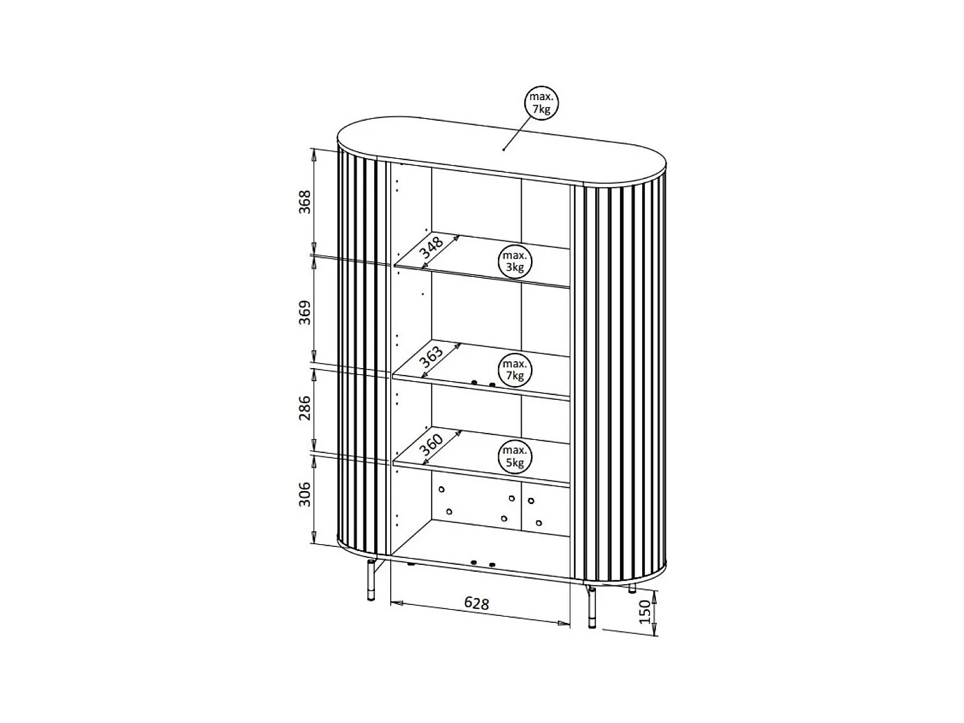 VITRINE Zama Kaschmir 112 / 40 / 155 cm ohne Beleuchtung