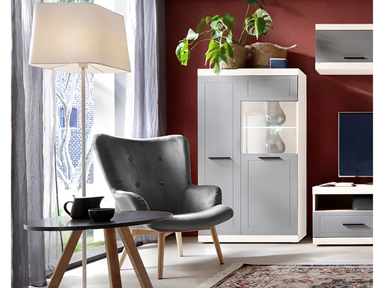 VITRINE Bologna Quantum weiß matt / dust grey 100 / 38 / 148 cm