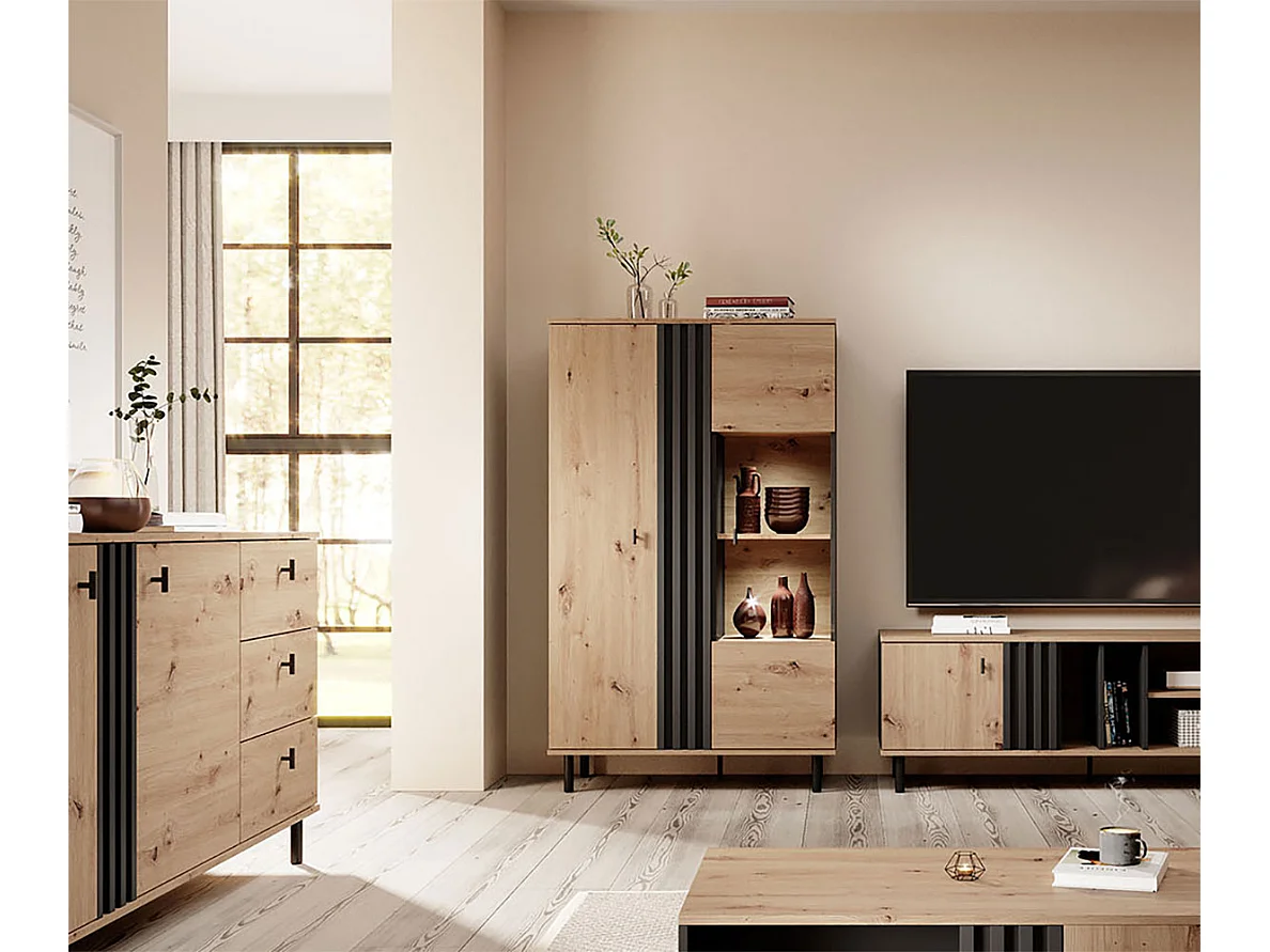 VITRINE Madis sand grange eiche / anthrazit 90,1cm / 40 cm / 148,8 cm