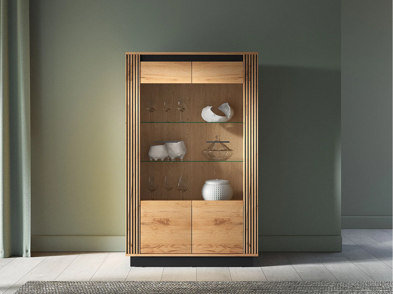 VITRINE Urso Gold Craft Eiche / Schwarz 92 / 40 / 141 cm