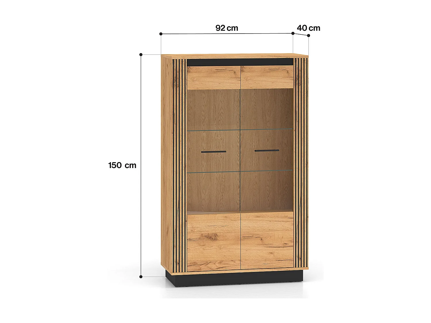 VITRINE Urso Gold Craft Eiche / Schwarz 92 / 40 / 141 cm