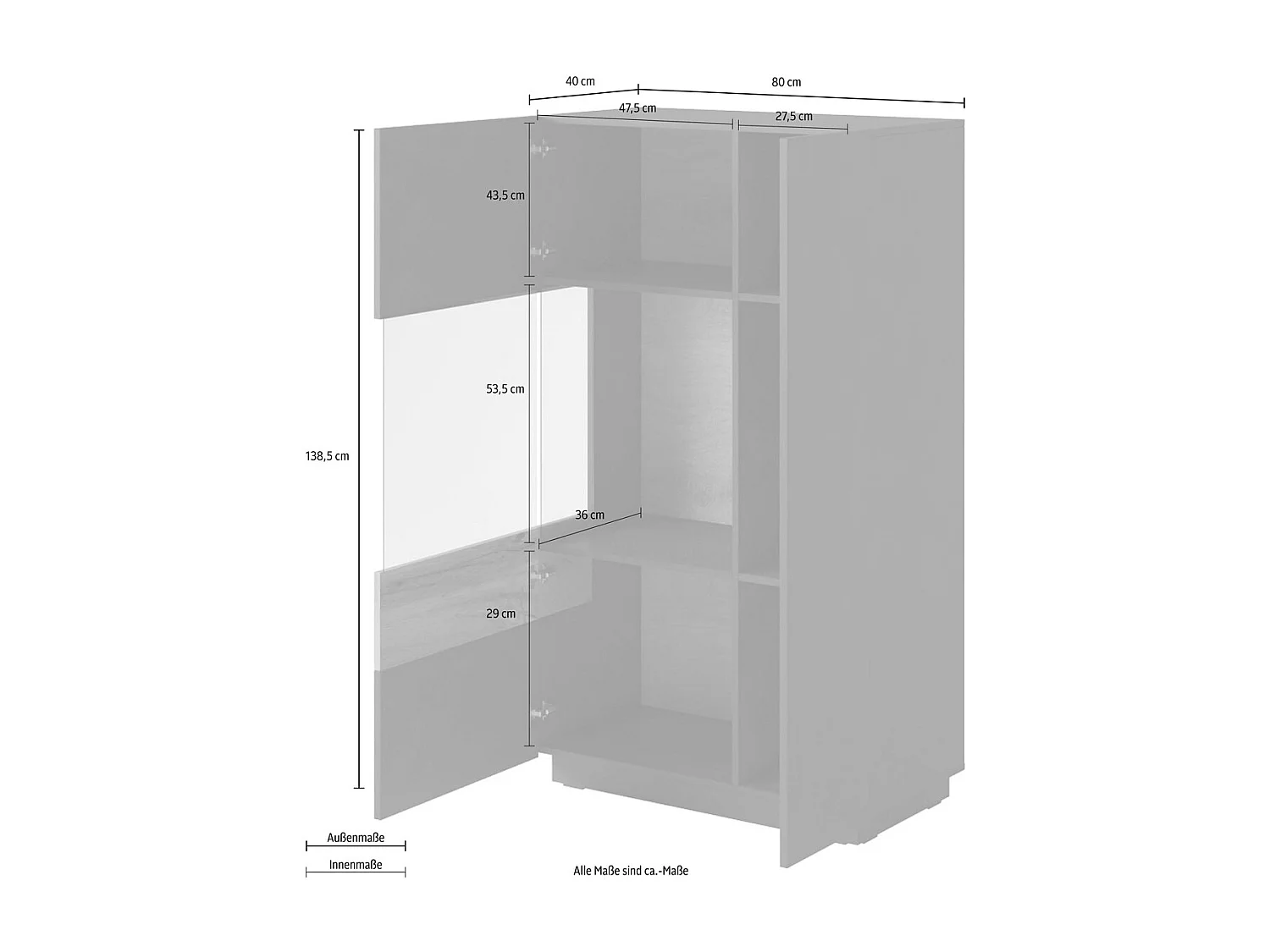 VITRINE Saale anthrazit Matera / Eiche Wotan 80 / 40 / 138,5cm